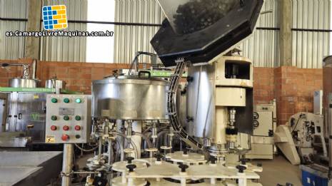 Llenadora rotativa monobloque con 12 boquillas y tapadora de rosca